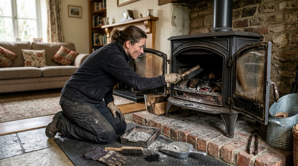 Cleaning and servicing a wood stove before heating season